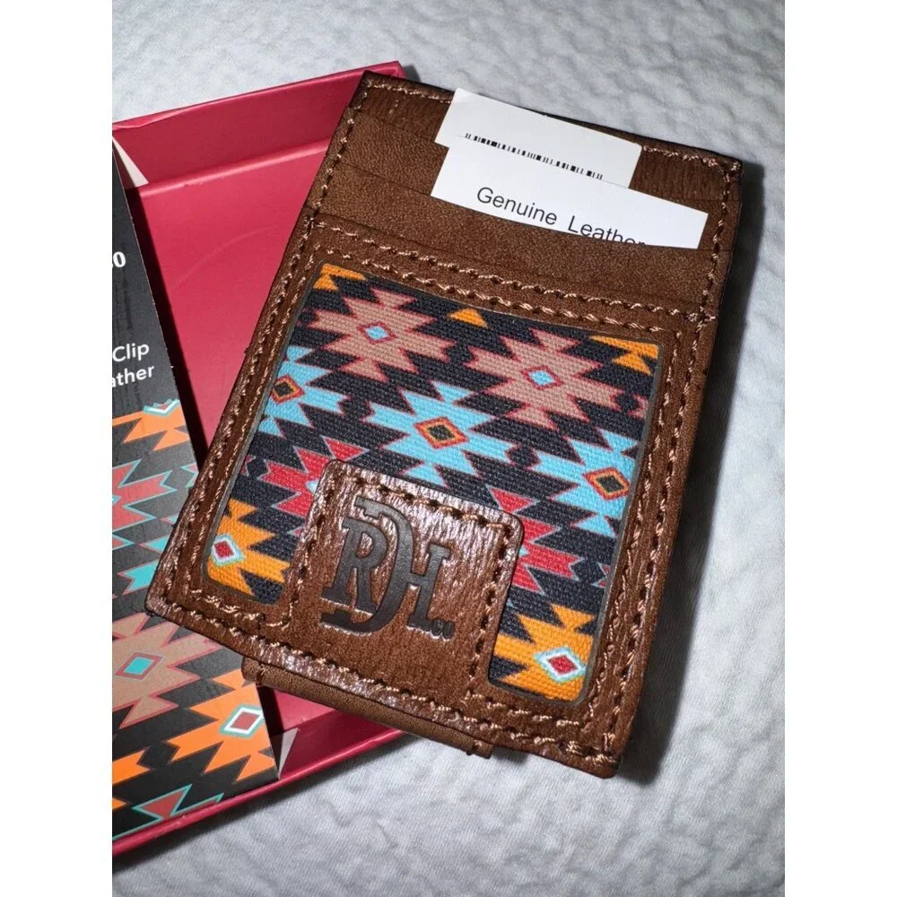 Red Dirt Hat Co Southwest Leather Card Case w/ Magnetic Clip Rodeo Aztec NEW